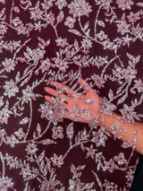 Beaded Floral Lace Wine Silver