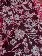 Beaded Floral Lace Wine Silver