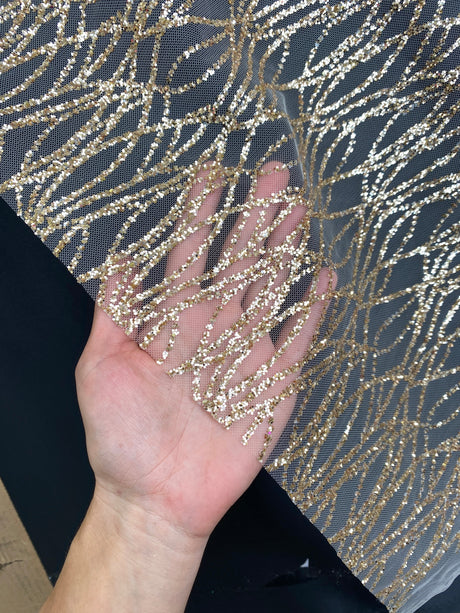 Gold Glitter Lace on Mesh