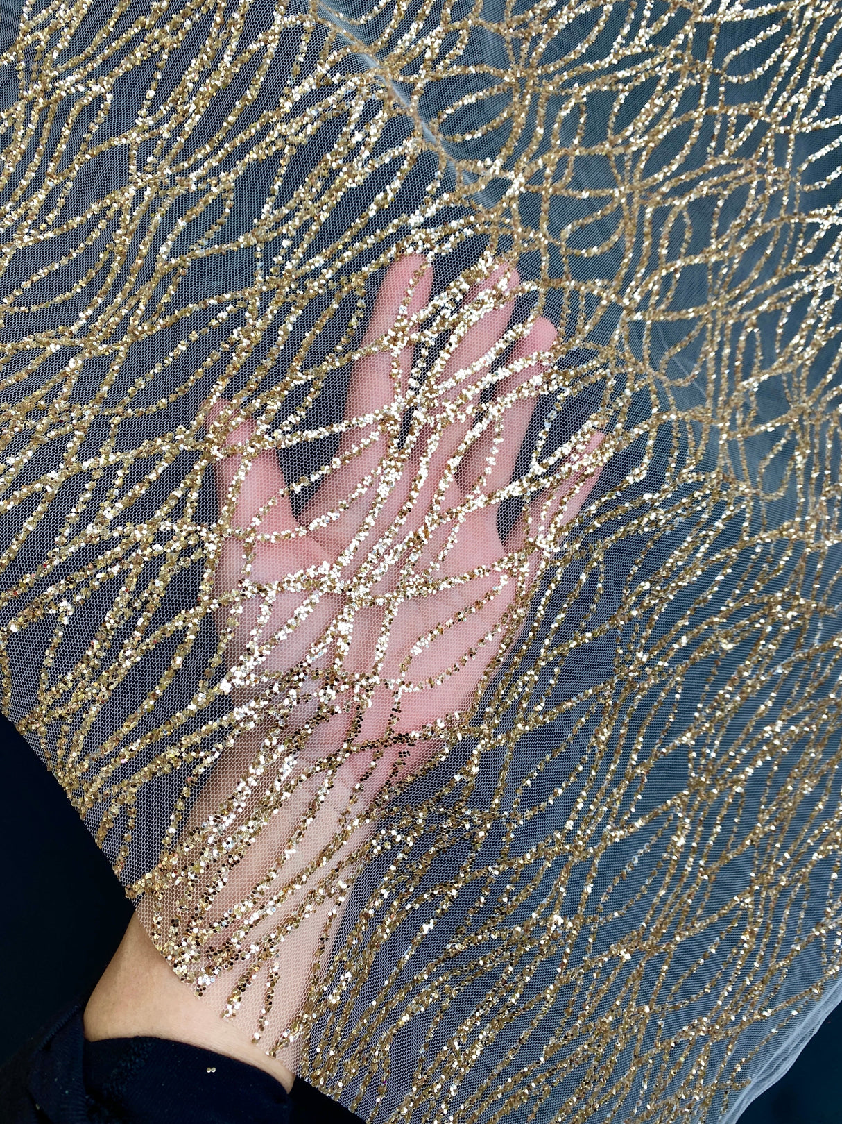 Gold Glitter Lace on Mesh