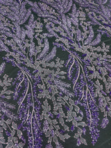 Beaded Embroidered Lace Lavender Leaves