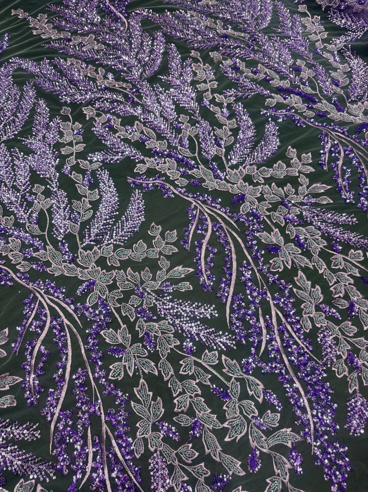 Beaded Embroidered Lace Lavender Leaves
