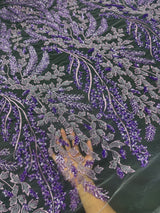 Beaded Embroidered Lace Lavender Leaves