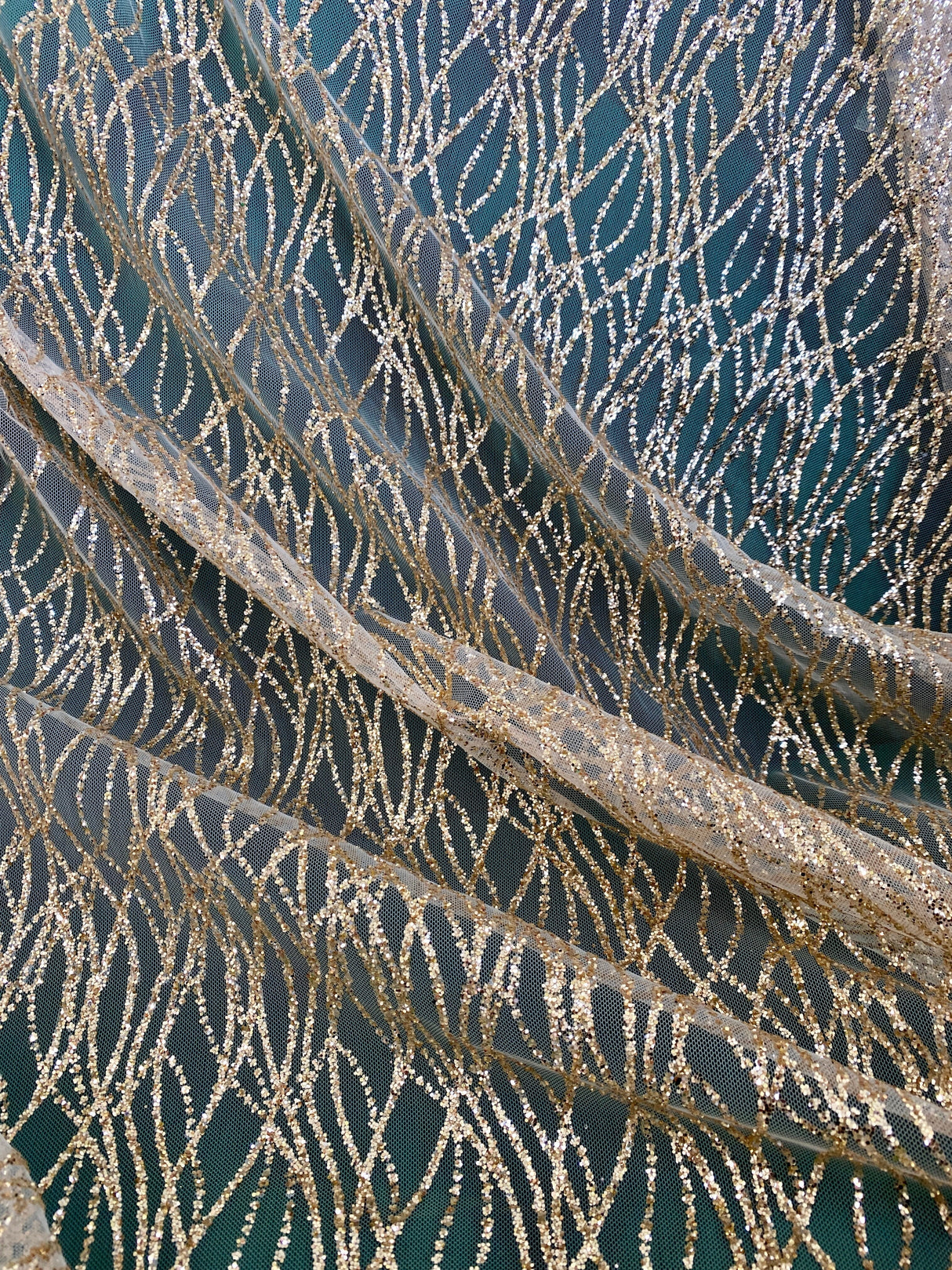 Gold Glitter Lace on Mesh