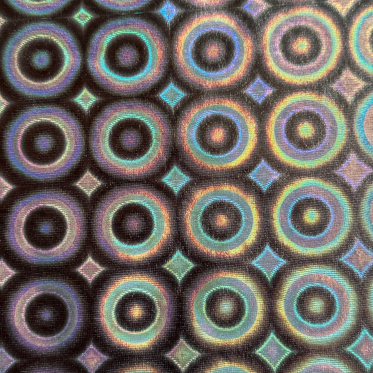 Hologram Polyester Spandex Fabric Silver Bull's Eye 60"