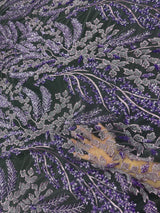 Beaded Embroidered Lace Lavender Leaves