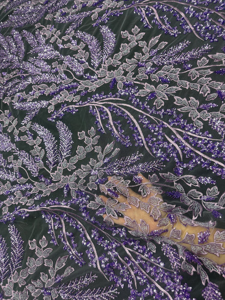 Beaded Embroidered Lace Lavender Leaves