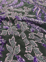 Beaded Embroidered Lace Lavender Leaves