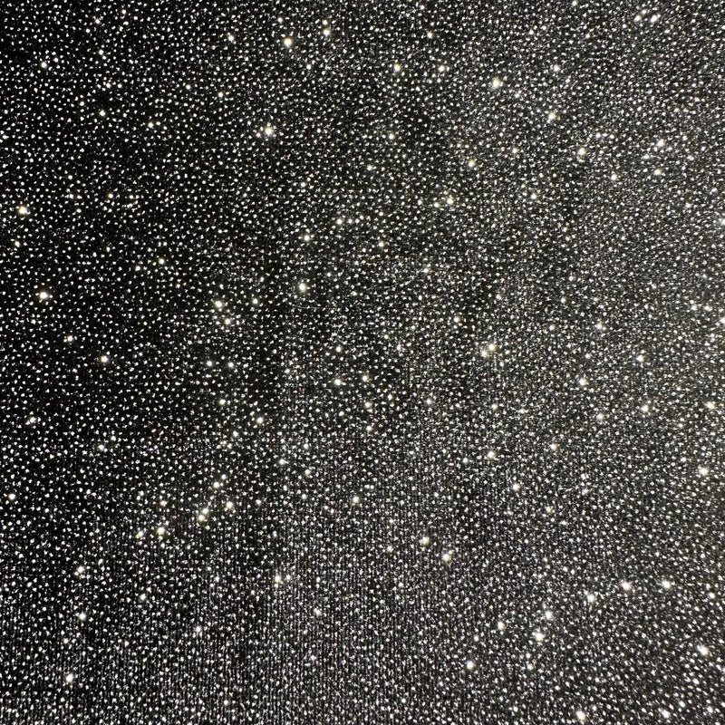 Glitter Velvet Fabric Black Silver 60"