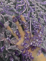 Beaded Embroidered Lace Lavender Leaves