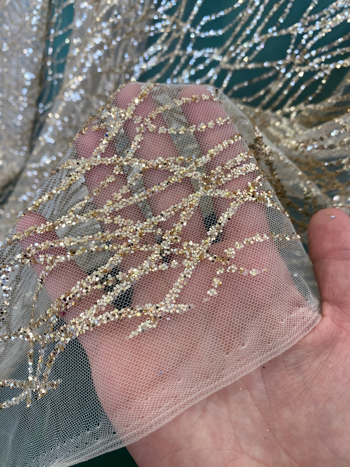 Gold Glitter Lace on Mesh