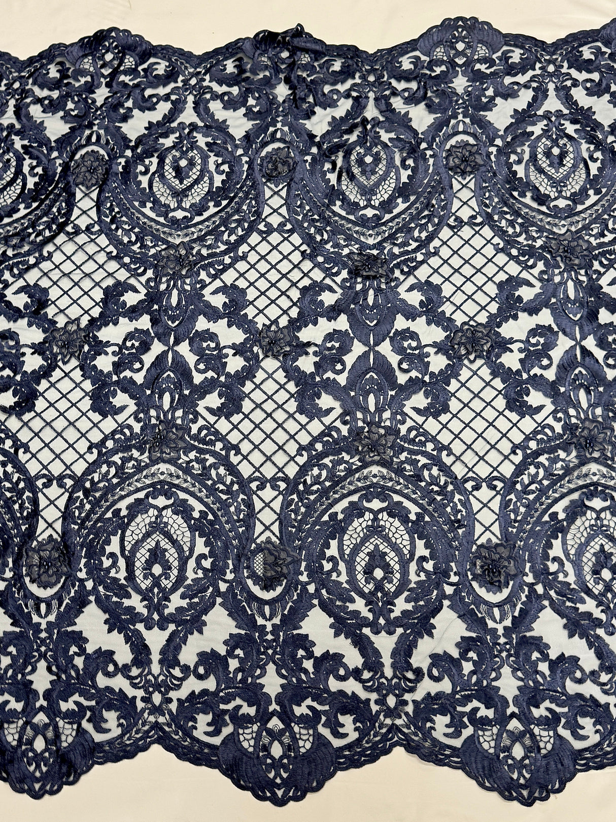 Embroidered Scalloped Lace Navy Baroque