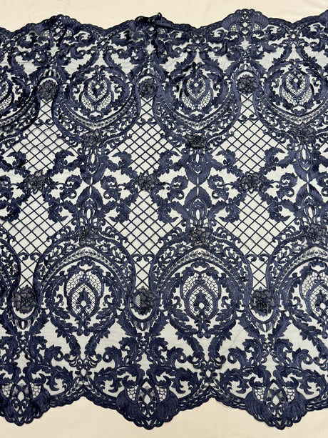 Embroidered Scalloped Lace Navy Baroque