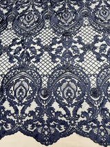 Embroidered Scalloped Lace Navy Baroque