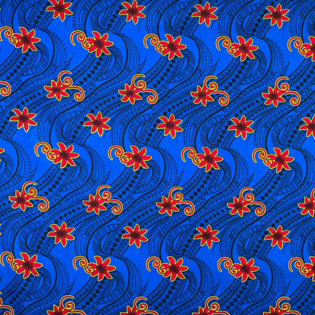 Tiare Waves Traditional Tattoo Polyester Fabric - Traditional Tattoo Waves Print, 60" Width (1 Yard)