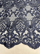 Embroidered Scalloped Lace Navy Baroque