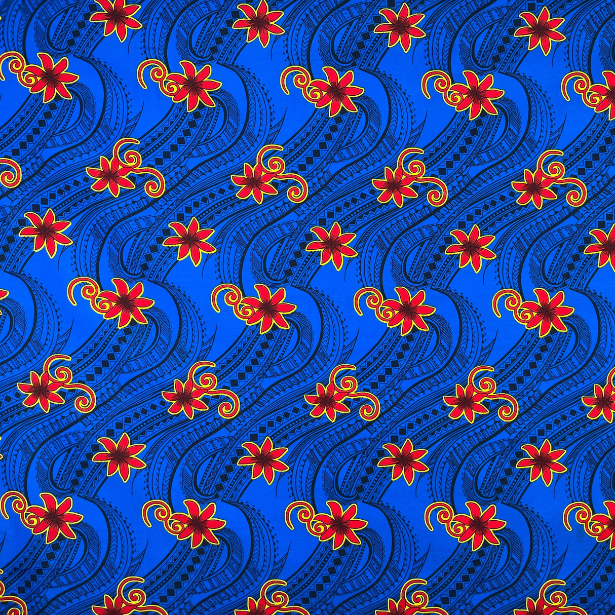 Tiare Waves Polyester Fabric - Traditional Tattoo Wave Print, 60" Width (1 Yard)