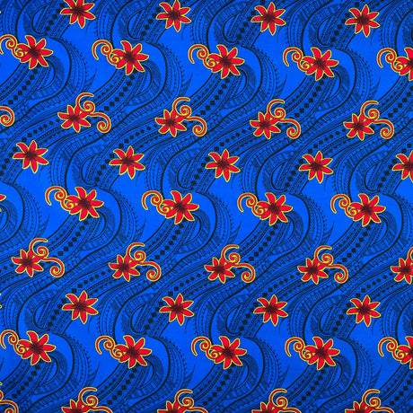Tiare Waves Polyester Fabric - Traditional Tattoo Wave Print, 60" Width (1 Yard)