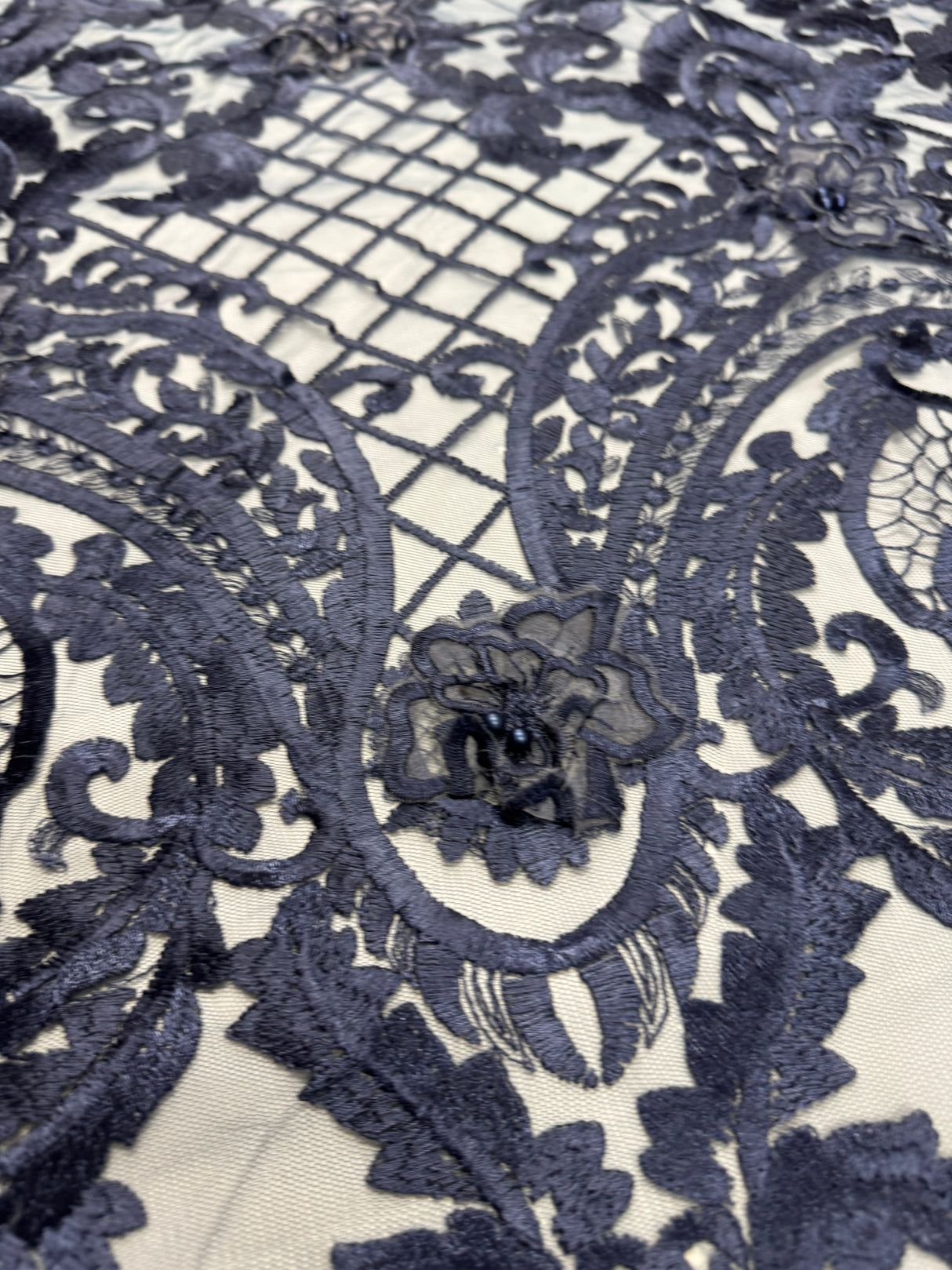 Embroidered Scalloped Lace Navy Baroque