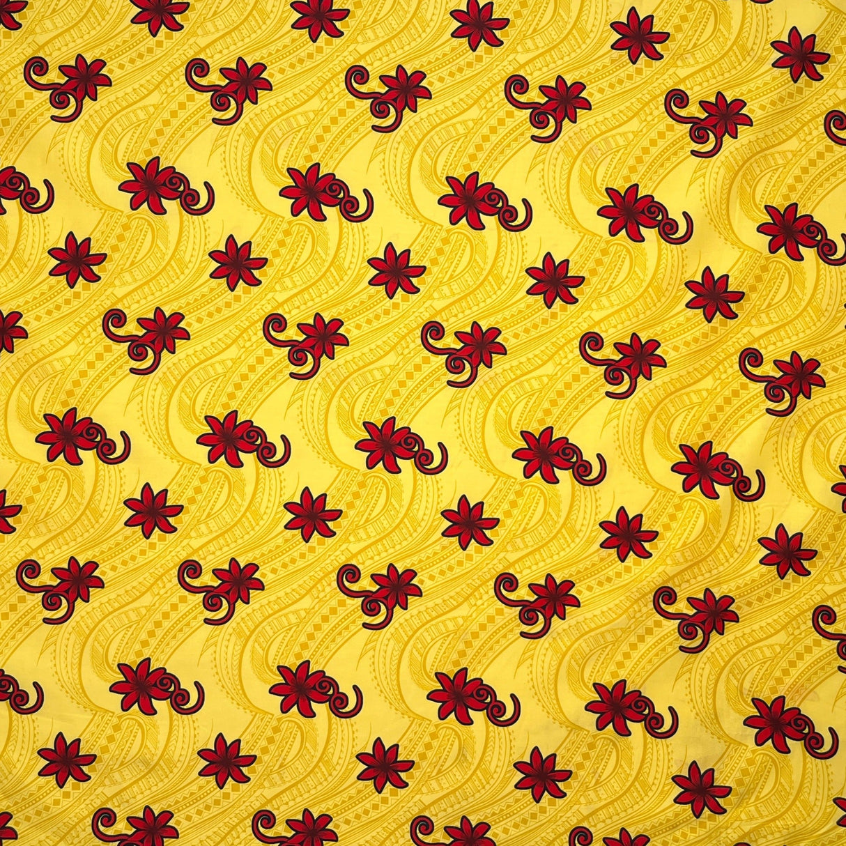 Tiare Waves Traditional Tattoo Polyester Fabric - Traditional Tattoo Waves Print, 60" Width (1 Yard)