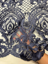 Embroidered Scalloped Lace Navy Baroque