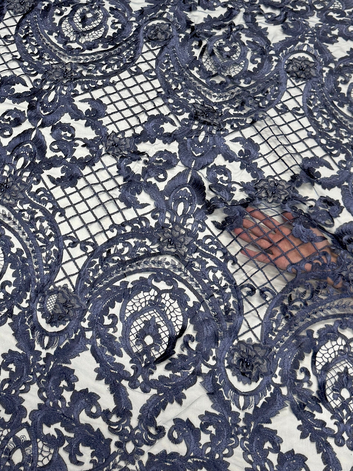 Embroidered Scalloped Lace Navy Baroque