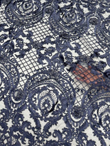 Embroidered Scalloped Lace Navy Baroque