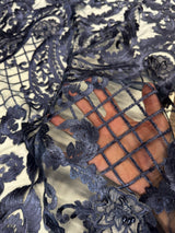 Embroidered Scalloped Lace Navy Baroque