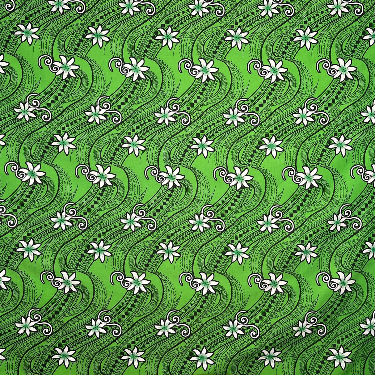 Tiare Waves Polyester Fabric - Traditional Tattoo Wave Print, 60" Width (1 Yard)