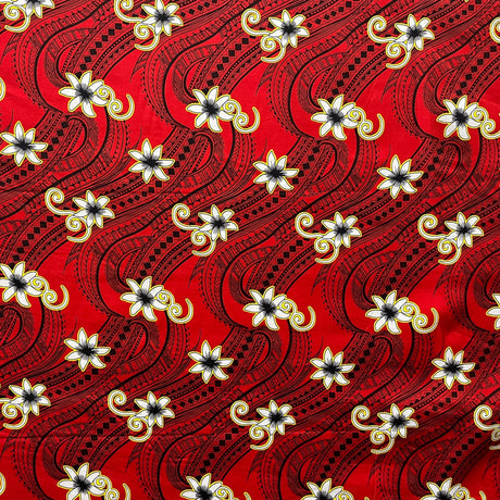 Tiare Waves Traditional Tattoo Polyester Fabric - Traditional Tattoo Waves Print, 60" Width (1 Yard)