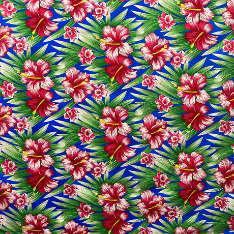 Hibiscus Floral Print Polyester Fabric - Hibiscus Floral Print, 60" Width (1 Yard)