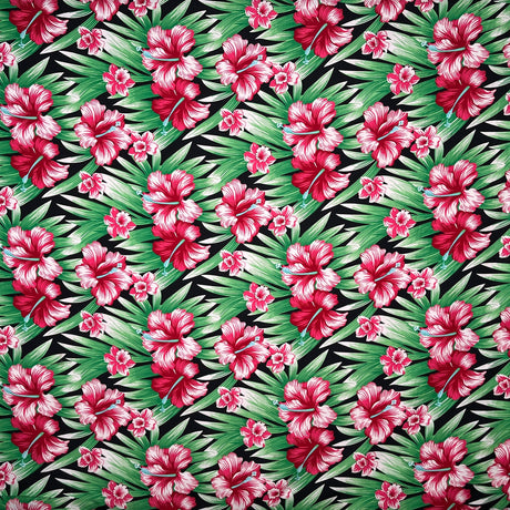 Hibiscus Floral Print Polyester Fabric - Hibiscus Floral Print, 60" Width (1 Yard)