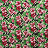 Multicolor Hibiscus Flowers Polyester Fabric - Tropical Hibiscus And Palm Tree Print, 60" Width (1 Yard)