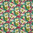 Multicolor Hibiscus Flowers Polyester Fabric - Blue & Green, Palm Trees And Hibiscus Flowers, 60" Width (1 Yard)