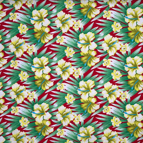 Hibiscus Floral Print Polyester Fabric - Hibiscus Floral Print, 60" Width (1 Yard)
