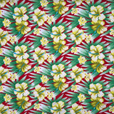 Multicolor Hibiscus Flowers Polyester Fabric - Tropical Hibiscus And Palm Tree Print, 60" Width (1 Yard)