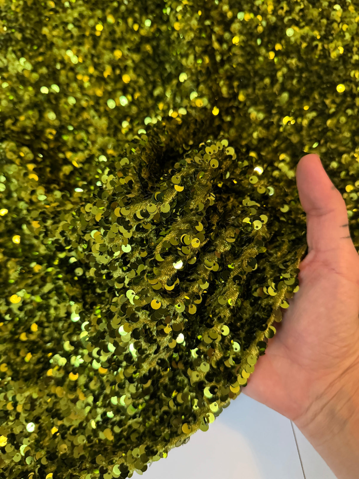 Stretch Sequin on Velvet Olive Green