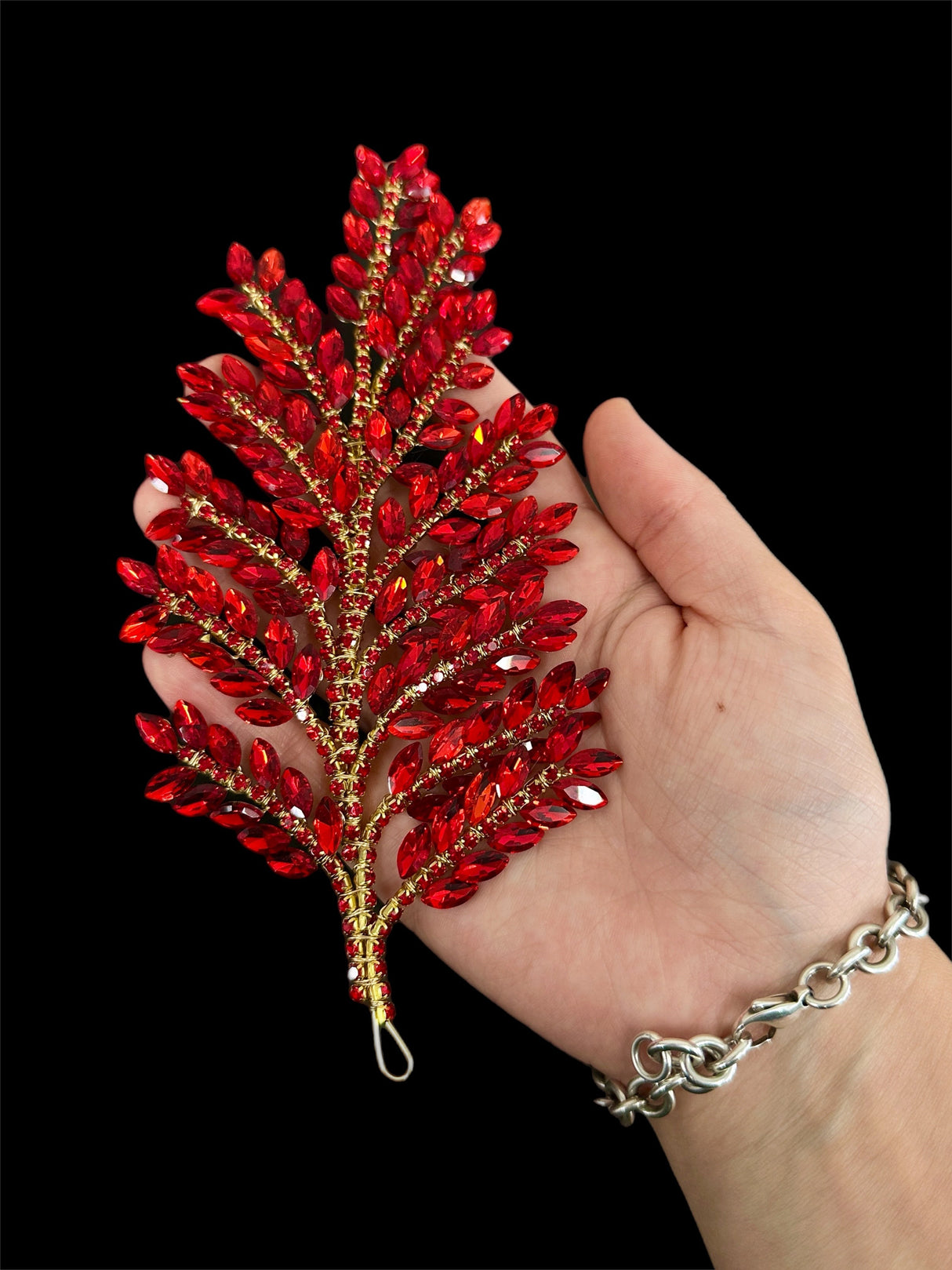 Red Bridal Leaves Rhinestone Applique