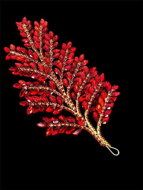 Red Bridal Leaves Rhinestone Applique