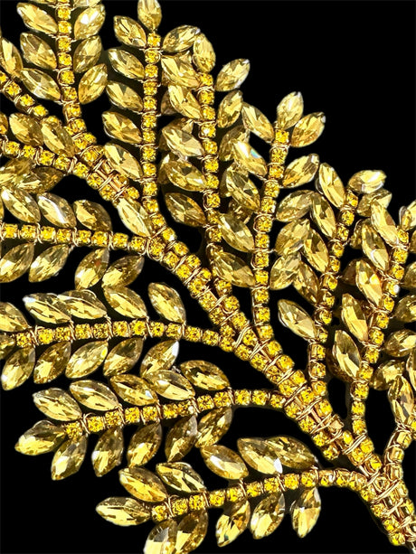 Gold Bridal Leaves Rhinestone Applique