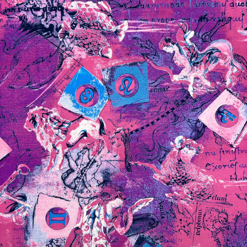 Pink Astrology Print Polyester Spandex Fabric - Pink Astrology Print, 58"/60" Width (1 Yard)