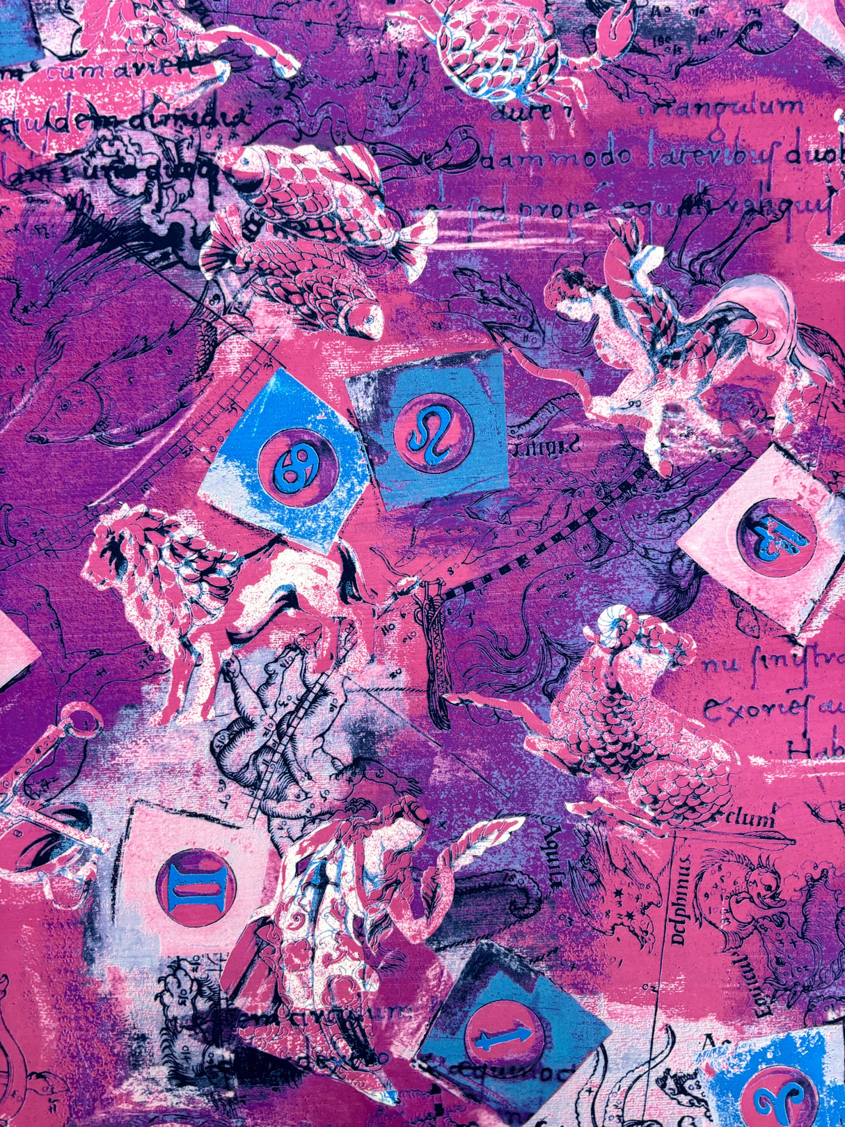 Pink Astrology Print Polyester Spandex Fabric - Pink Astrology Print, 58"/60" Width (1 Yard)