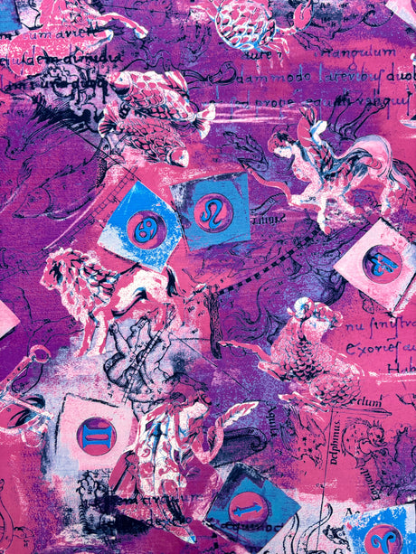 Pink Astrology Print Polyester Spandex Fabric - Pink Astrology Print, 58"/60" Width (1 Yard)