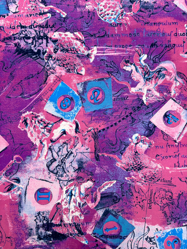 Pink Astrology Print Polyester Spandex Fabric - Pink Astrology Print, 58"/60" Width (1 Yard)
