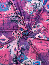 Pink Astrology Print Polyester Spandex Fabric - Pink Astrology Print, 58"/60" Width (1 Yard)