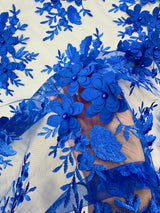 3D Floral Mesh Lace Royal Blue