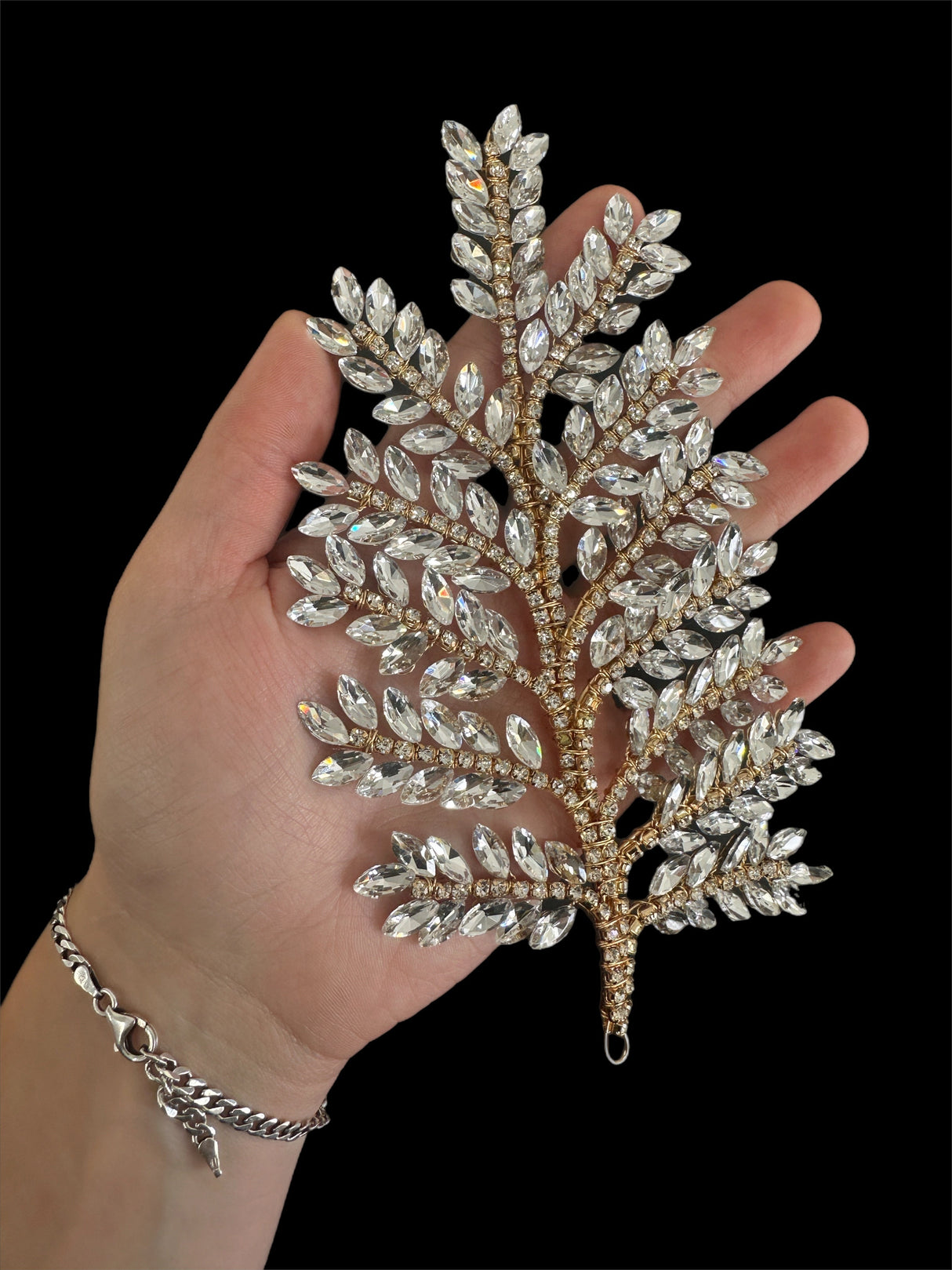 Gold Silver Bridal Leaves Rhinestone Applique