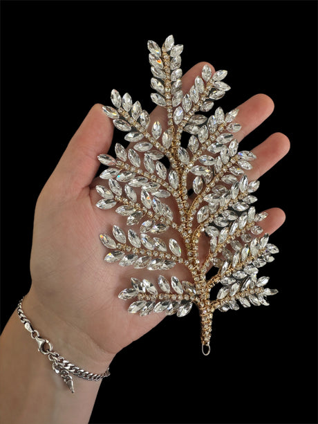 Gold Silver Bridal Leaves Rhinestone Applique