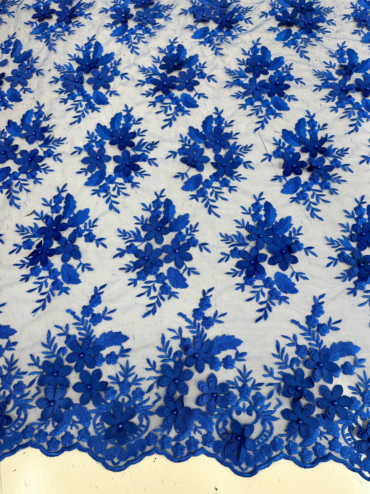 3D Floral Mesh Lace Royal Blue