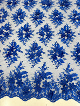 3D Floral Mesh Lace Royal Blue